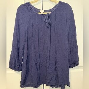 Merona Purple Swiss Dot Peasant Blouse Women’s XXL Tie Neck 3/4 Sleeve